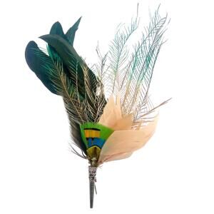 NEW MY BOB women's feather brooch in greens